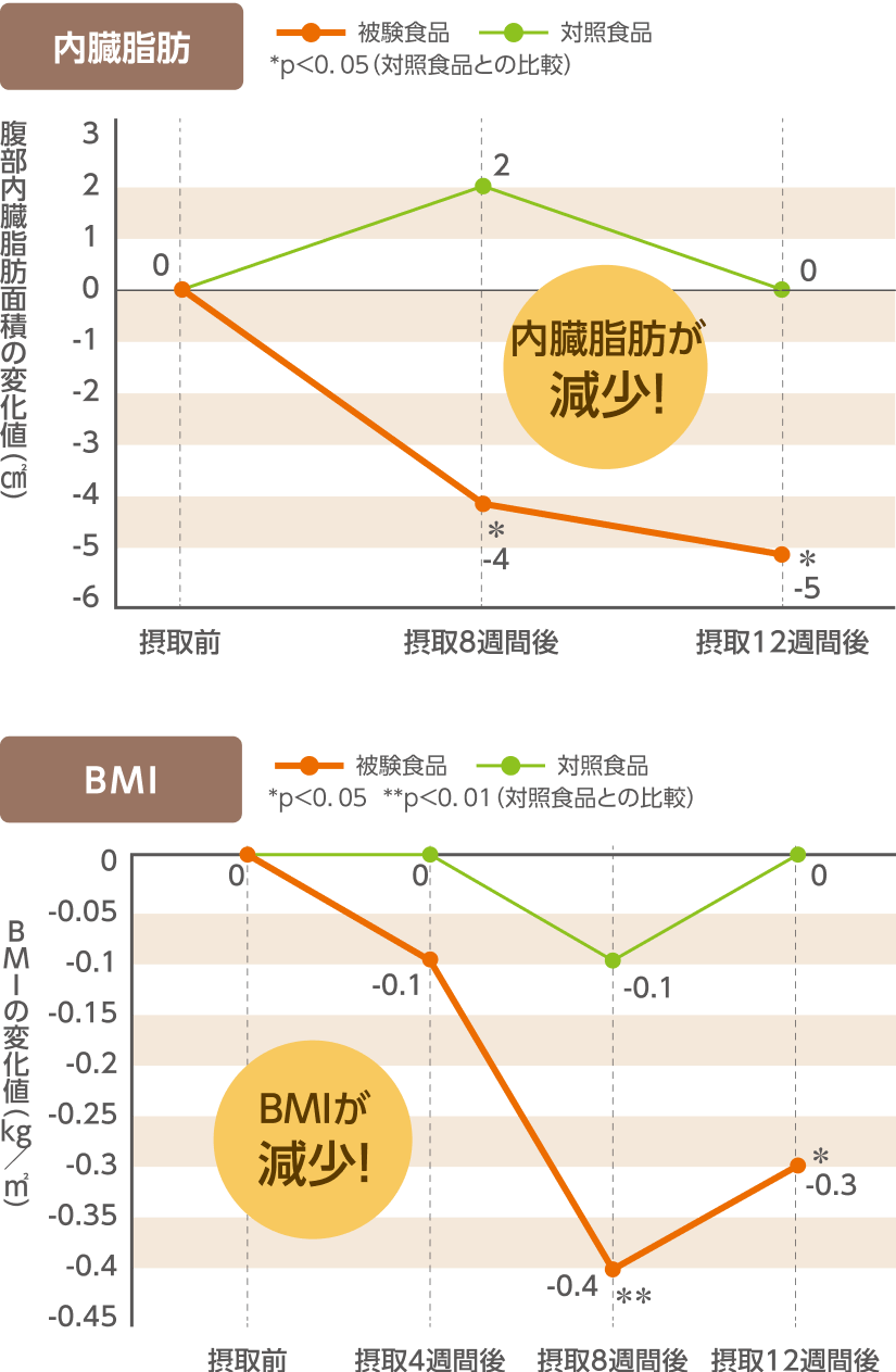 内臓脂肪が減少・BMIが減少のグラフ